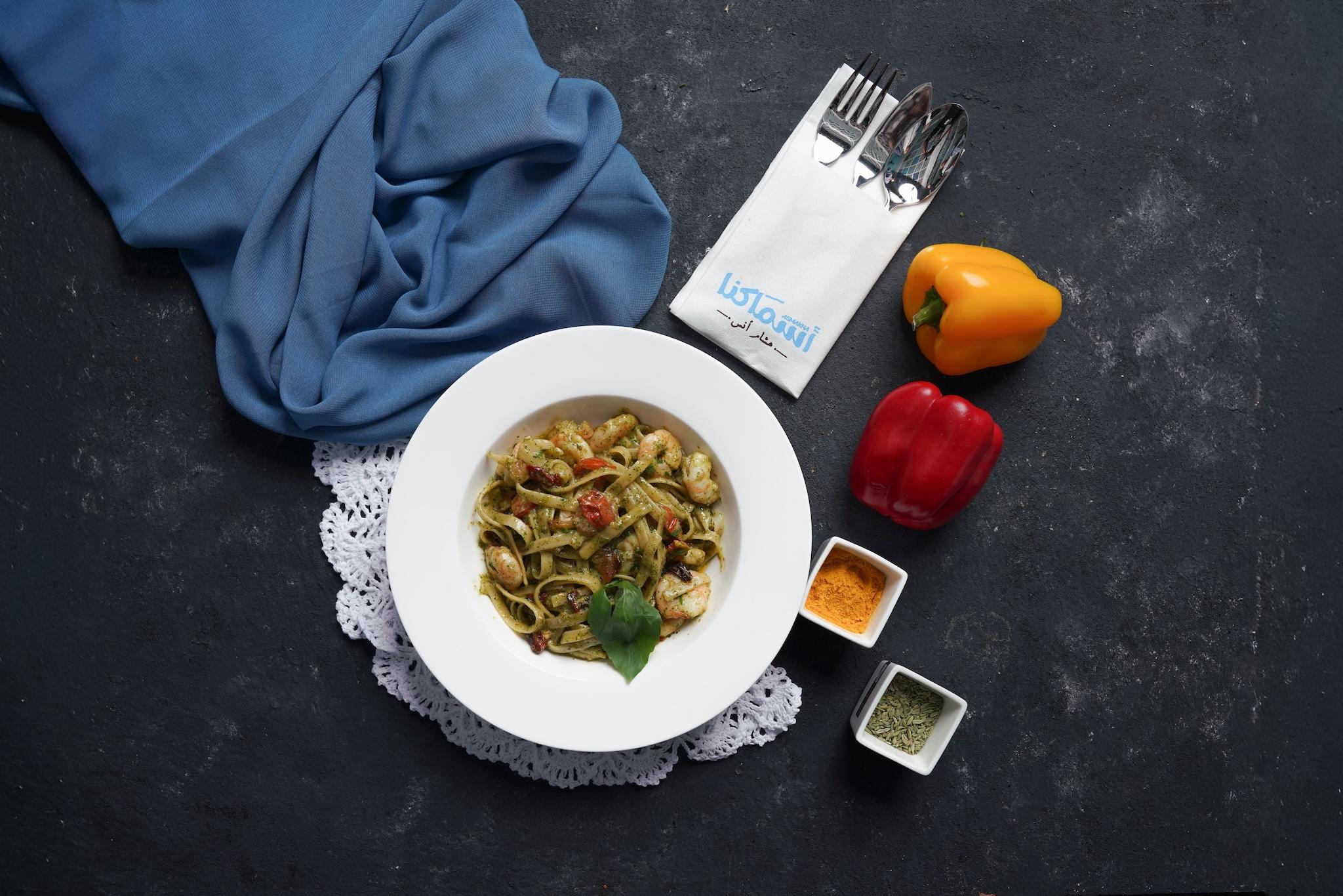 shrimp pesto fettuccine